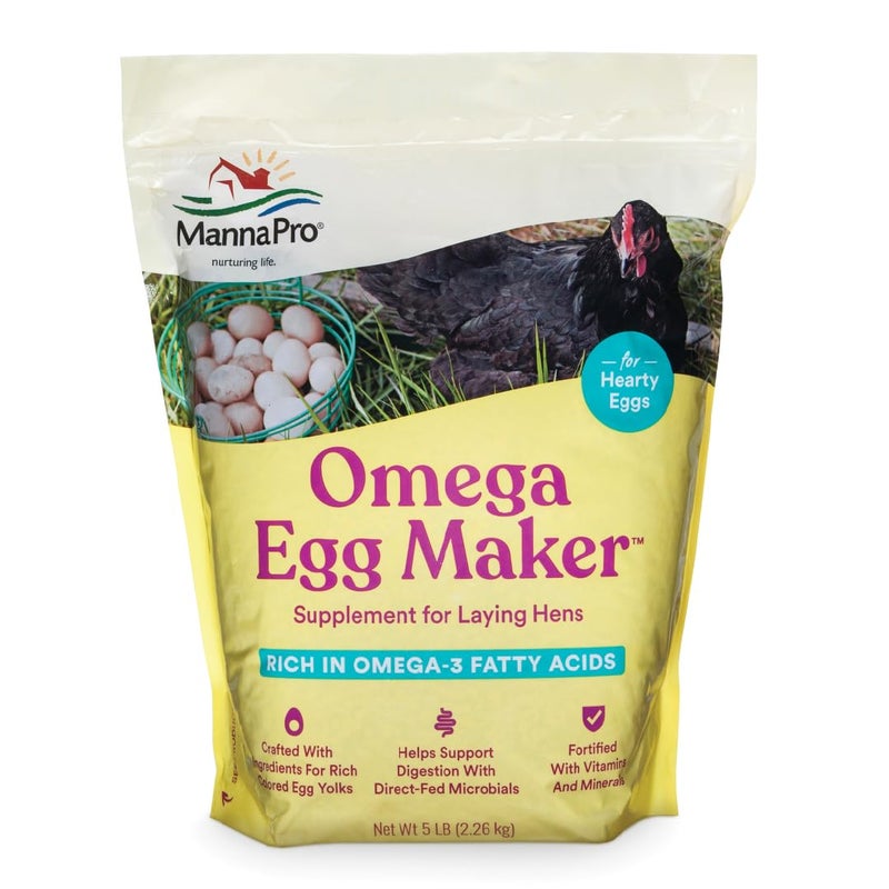 Manna Pro Omega Egg Maker, Chicken Feed Supplement for Laying Hens, Poultry Food with Omega-3 Fatty Acids, Digestion Support with Fortified Vitamins & Minerals, 5 lbs - Image 1