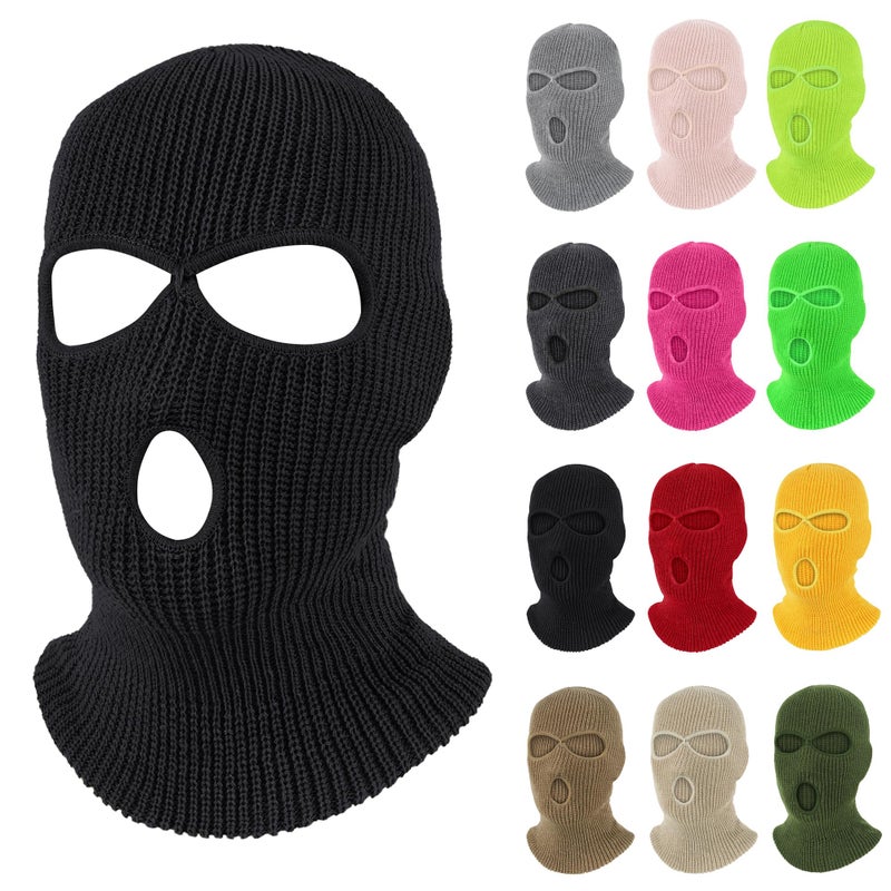 Pukavt 3 Hole Winter Knitted Mask, Full Face Cover Ski Mask Warm Balaclava for Skiing, Motorcycle, Snowboard Black - Image 1