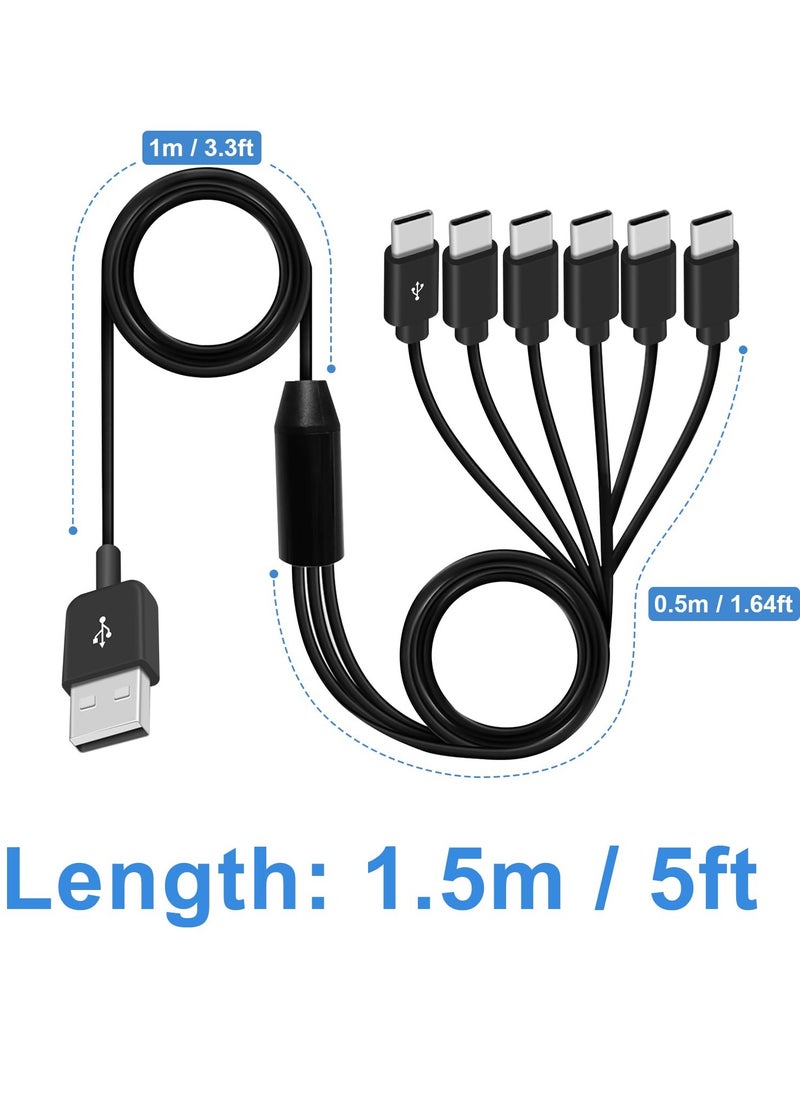Excefore - USB A to USB C Splitter Cable, Multi USB C Splitter Cable, 6 in 1 USB 2.0 Type A Male to 6 USB C Male Charging Cable, for USB Type-C Phone, Tablet, 5ft - Image 1