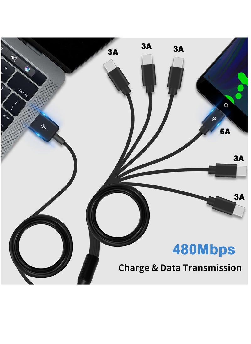 Excefore - USB A to USB C Splitter Cable, Multi USB C Splitter Cable, 6 in 1 USB 2.0 Type A Male to 6 USB C Male Charging Cable, for USB Type-C Phone, Tablet, 5ft - Image 1