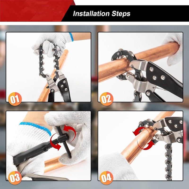 NALACAL Chain Tube Cutter, Tailpipe Cutter, Pipe Cutter 3/4 to 3 Inch (80mm) Carbon Steel Chain Exhaust Pipe Cutter Tool, PVC Copper Aluminum Pipe Cutter Tool with Cutter Chain - Image 3