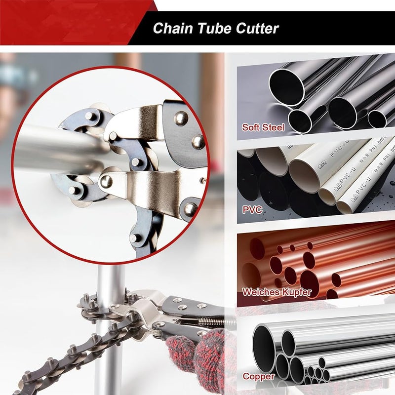 NALACAL Chain Tube Cutter, Tailpipe Cutter, Pipe Cutter 3/4 to 3 Inch (80mm) Carbon Steel Chain Exhaust Pipe Cutter Tool, PVC Copper Aluminum Pipe Cutter Tool with Cutter Chain - Image 2