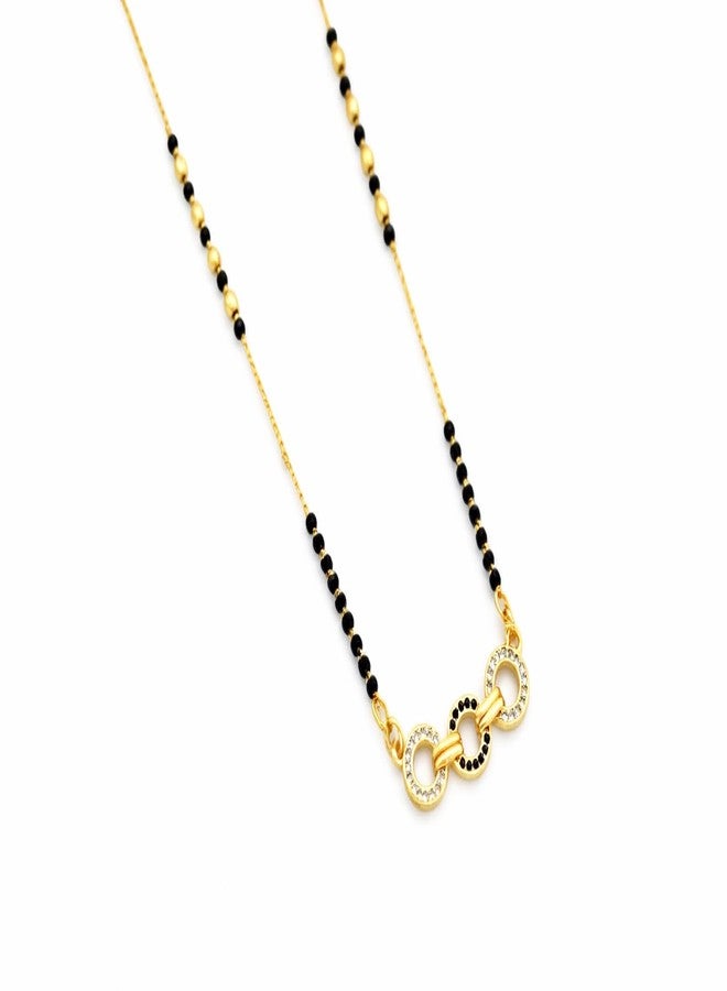 VIEN Gold Plated Mangalsutra Necklace for Women with Black Beads & CZ Studded Circular Pendant, Stylish Daily Wear Short Mangalsutra Chain Jewellery Gift for Wife - Image 1