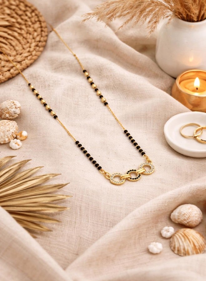 VIEN Gold Plated Mangalsutra Necklace for Women with Black Beads & CZ Studded Circular Pendant, Stylish Daily Wear Short Mangalsutra Chain Jewellery Gift for Wife - Image 4