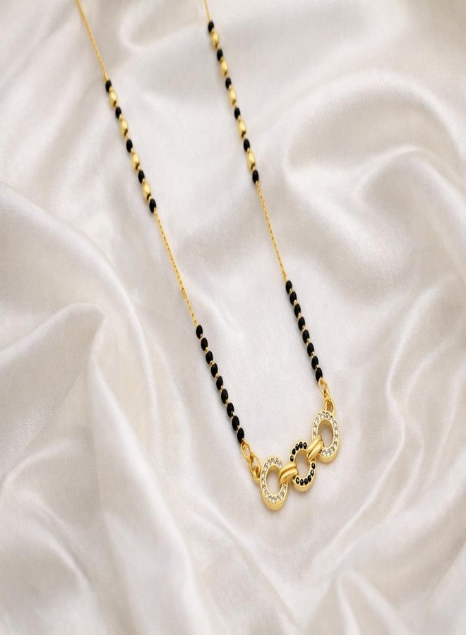 VIEN Gold Plated Mangalsutra Necklace for Women with Black Beads & CZ Studded Circular Pendant, Stylish Daily Wear Short Mangalsutra Chain Jewellery Gift for Wife - Image 3