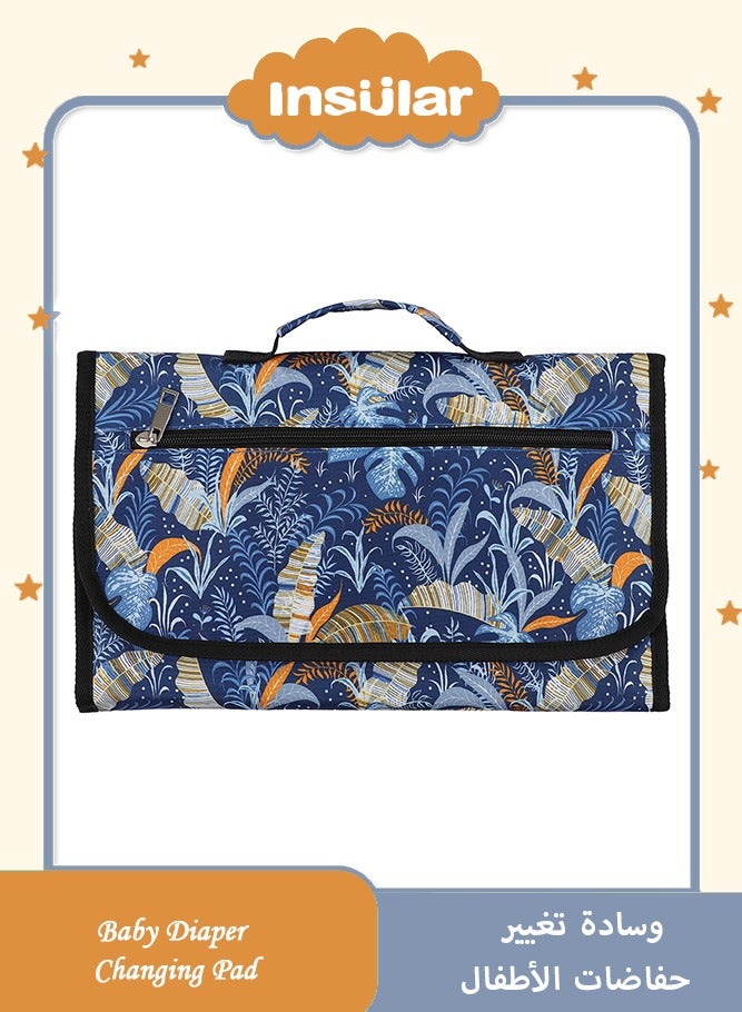 انسولار وسادة تغيير الحفاضات المحمولة - حصيرة تغيير حفاضات قابلة للطي ومقاومة للماء ووسادة تغيير محمولة للسفر، محطة تغيير حفاضات الطفل مع جيب ذكي لتخزين المناديل المبللة - Image 1