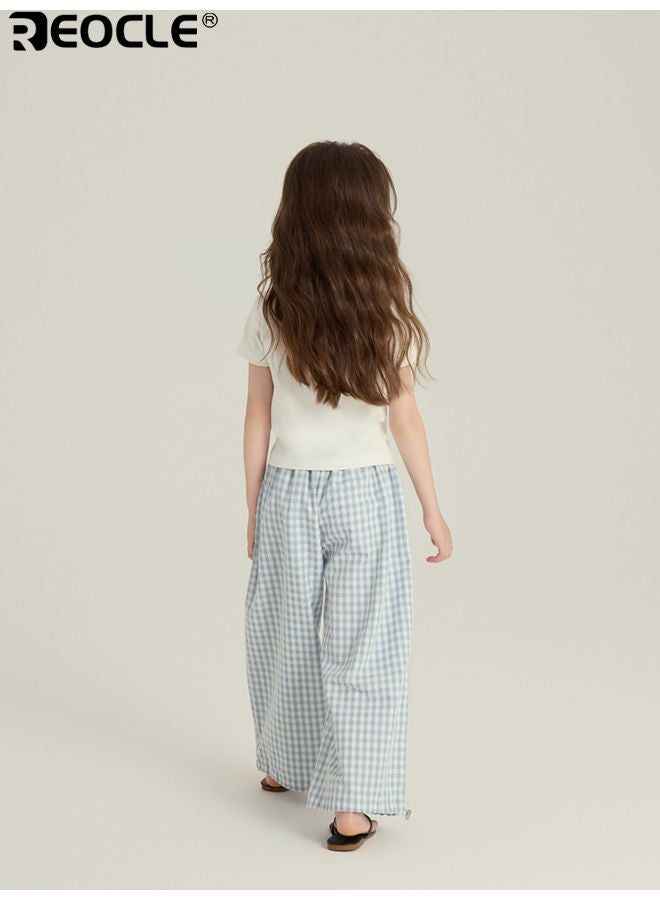 ريوكل سروال واسع الأرجل للبنات مع قصة فضفاضة ونسيج قطن مختلط، سروال بالتسوق مع خصر  مرن لارتداء غير رسمي على الشاطئ - Image 2