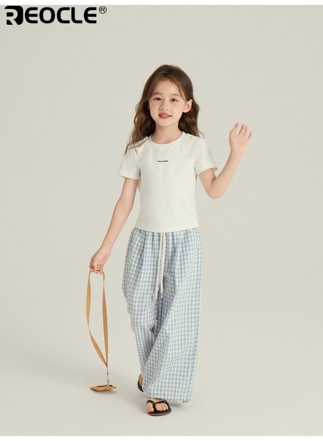 ريوكل سروال واسع الأرجل للبنات مع قصة فضفاضة ونسيج قطن مختلط، سروال بالتسوق مع خصر  مرن لارتداء غير رسمي على الشاطئ - Image 5