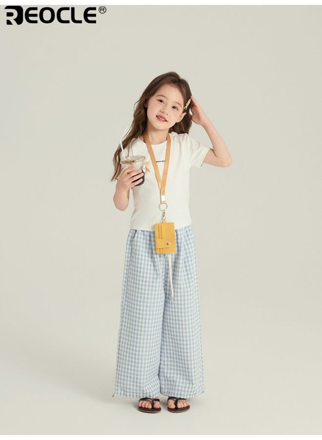 ريوكل سروال واسع الأرجل للبنات مع قصة فضفاضة ونسيج قطن مختلط، سروال بالتسوق مع خصر  مرن لارتداء غير رسمي على الشاطئ - Image 4