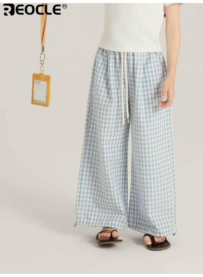 ريوكل سروال واسع الأرجل للبنات مع قصة فضفاضة ونسيج قطن مختلط، سروال بالتسوق مع خصر  مرن لارتداء غير رسمي على الشاطئ - Image 3