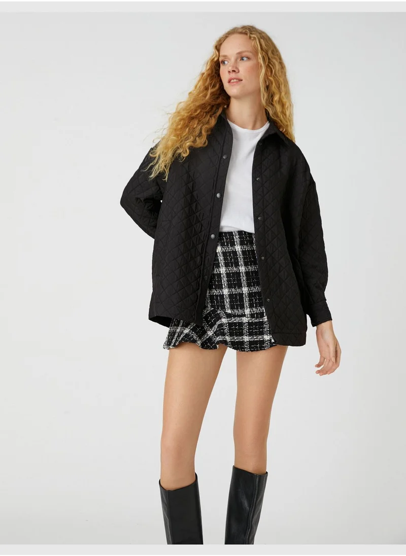 KOTON Quilted Short Coat Snap Button
