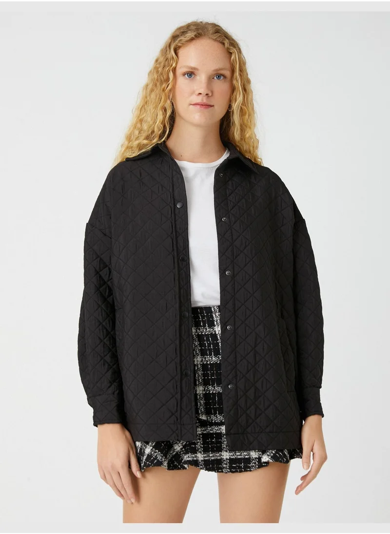 KOTON Quilted Short Coat Snap Button