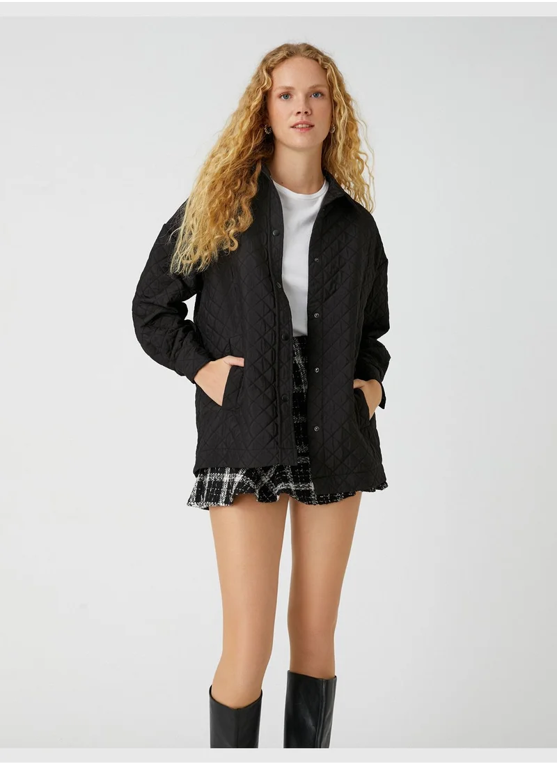 KOTON Quilted Short Coat Snap Button