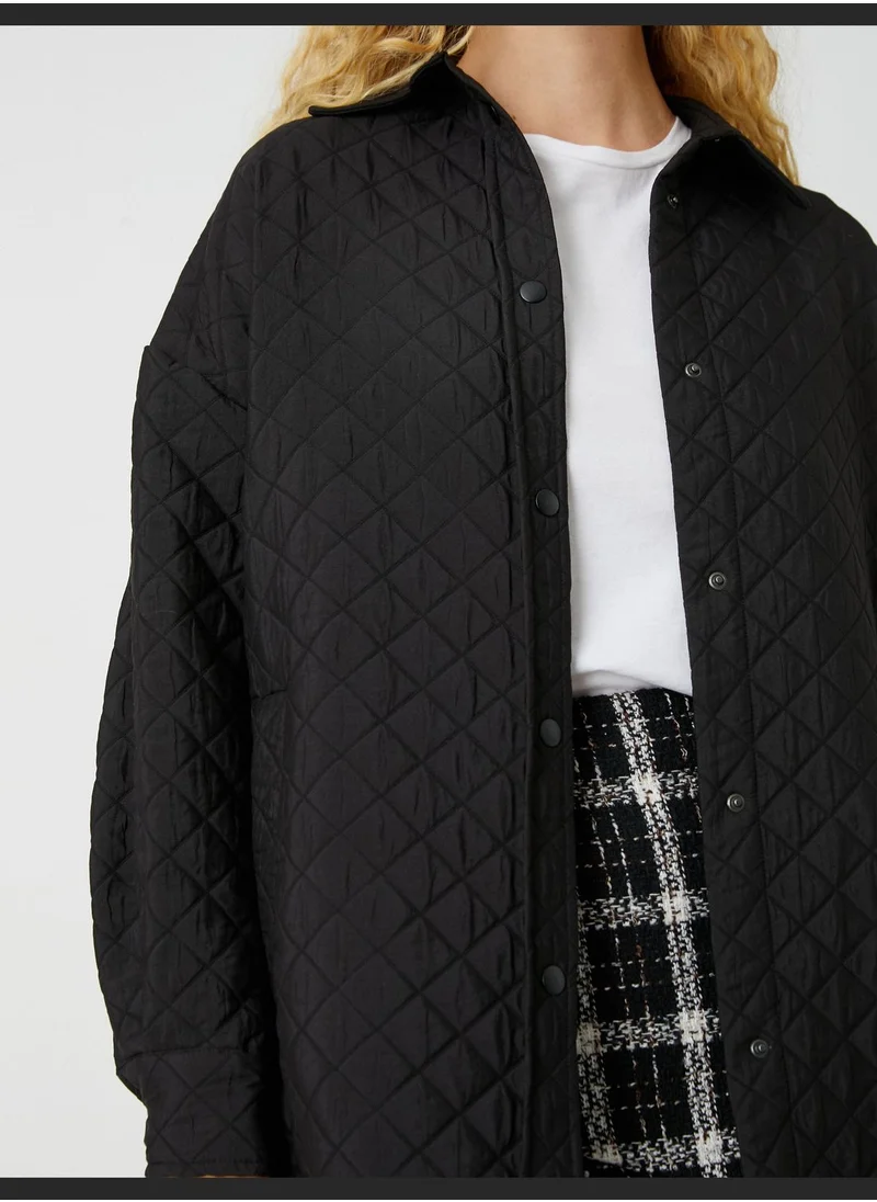 KOTON Quilted Short Coat Snap Button