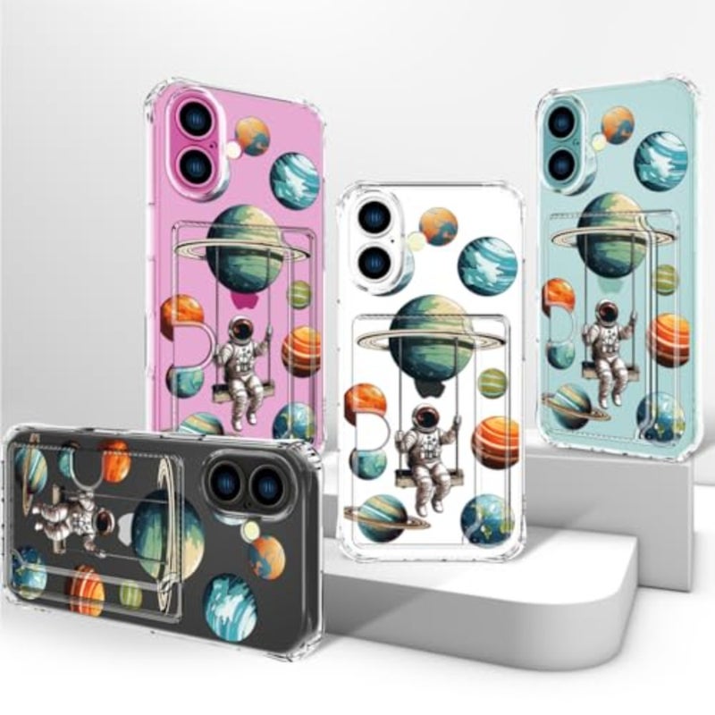 Compatible with Case Card Holder for Women Cute Design, Wallet Phone Cases Transparent Cool Kawaii Protective - Image 3