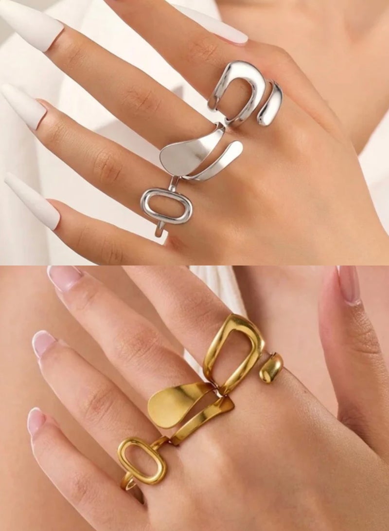 نيو ستايل عدد ٦ خواتم نسائية أنيقة من الاستانلس ستيل باللونين الذهبي والفضي بمقاس موحد - Image 1