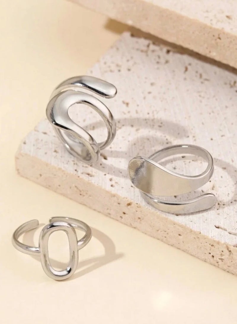 نيو ستايل عدد ٦ خواتم نسائية أنيقة من الاستانلس ستيل باللونين الذهبي والفضي بمقاس موحد - Image 2