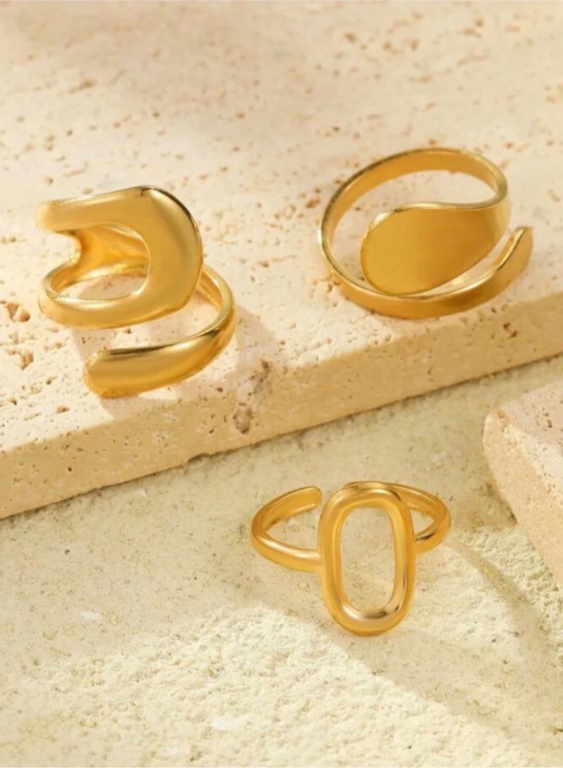 نيو ستايل عدد ٦ خواتم نسائية أنيقة من الاستانلس ستيل باللونين الذهبي والفضي بمقاس موحد - Image 3