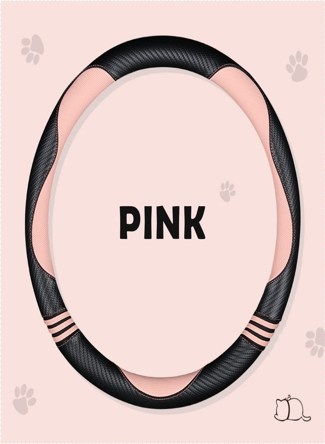 HighnessHwoo Car Steering Wheel Covers for Women Padded Carbon Fiber PU Leather Cute Auto Interior Accessories for Vehicle, Sedan, Universal, Anti Slip, Pink, Standard Size 14.5-15"(37-38cm) - Image 3