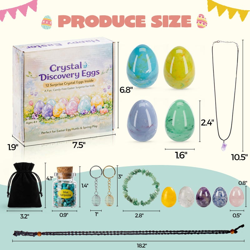 AONTESS Easter Basket Stuffers, 12PCS Prefilled Easter Eggs with Gemstone Crystals & Jewelry Set, Bracelet Necklace Keychain for Easter Egg Hunt - Image 3
