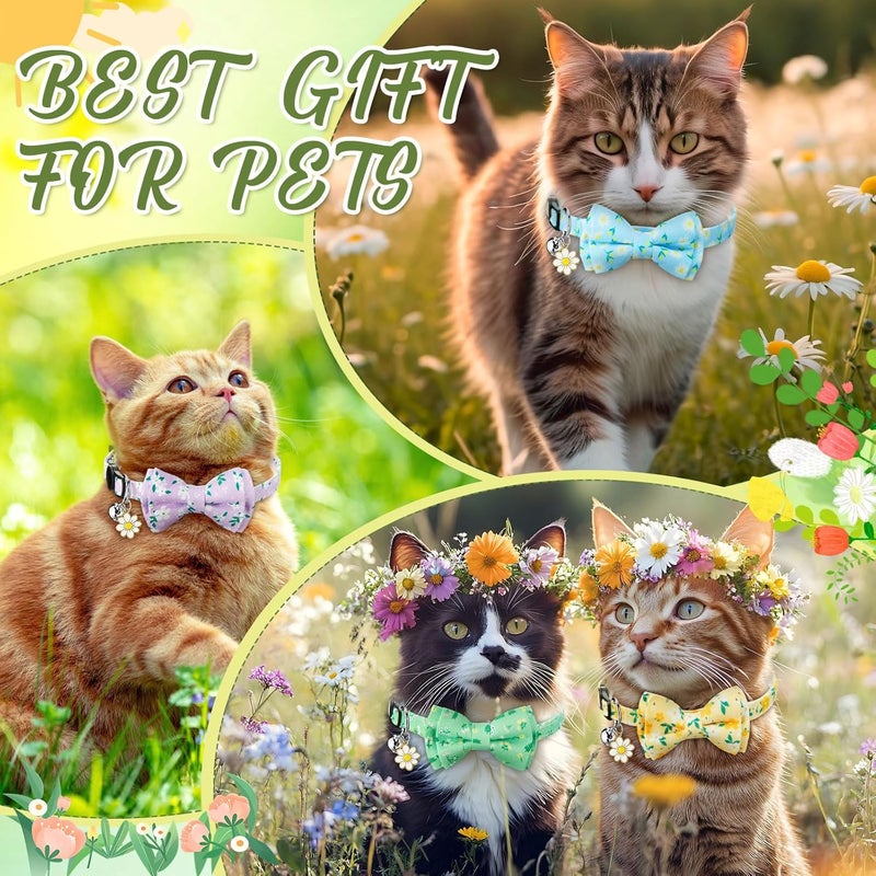 Hsei 6 Pcs Spring Cat Collars Bulk with Bow Tie Bell Breakaway Flowers Floral Daisy Kitten Adjustable Safety Bowtie Cute Collars for Small Dogs Pet Holiday Party Favors Gifts - Image 5