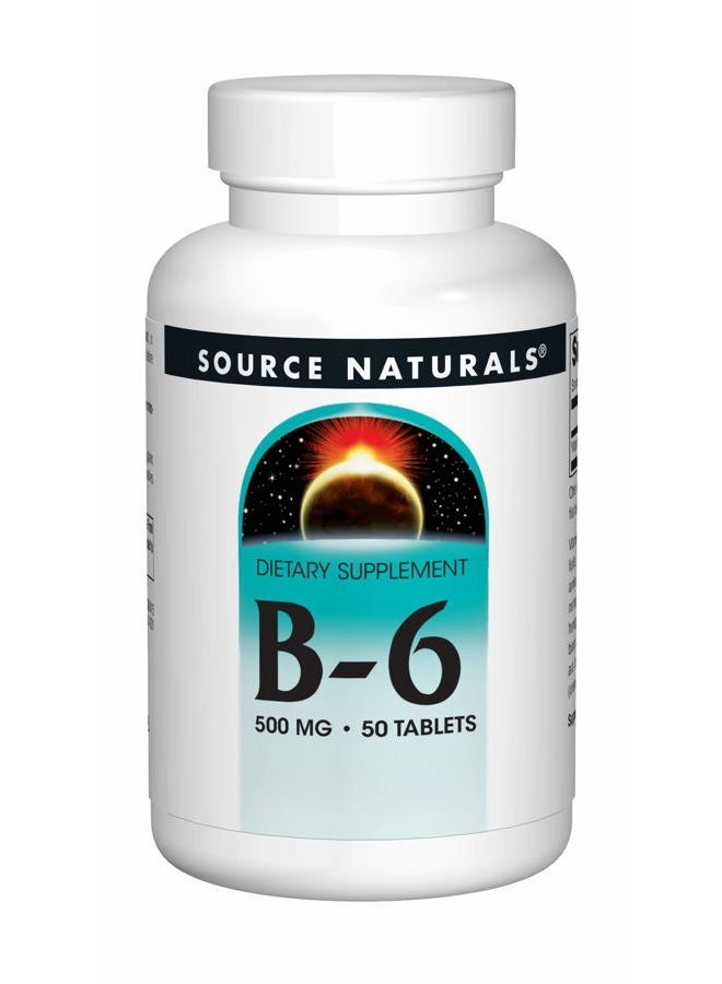 Source Naturals Vitamin B-6, 500 mg Immune System Support - 50 Tablets - Image 1