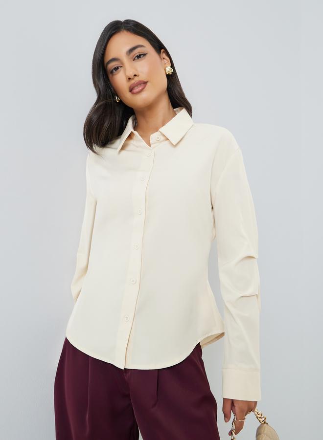 Styli Beige Solid Long Sleeves Oversized Shirt - Image 1