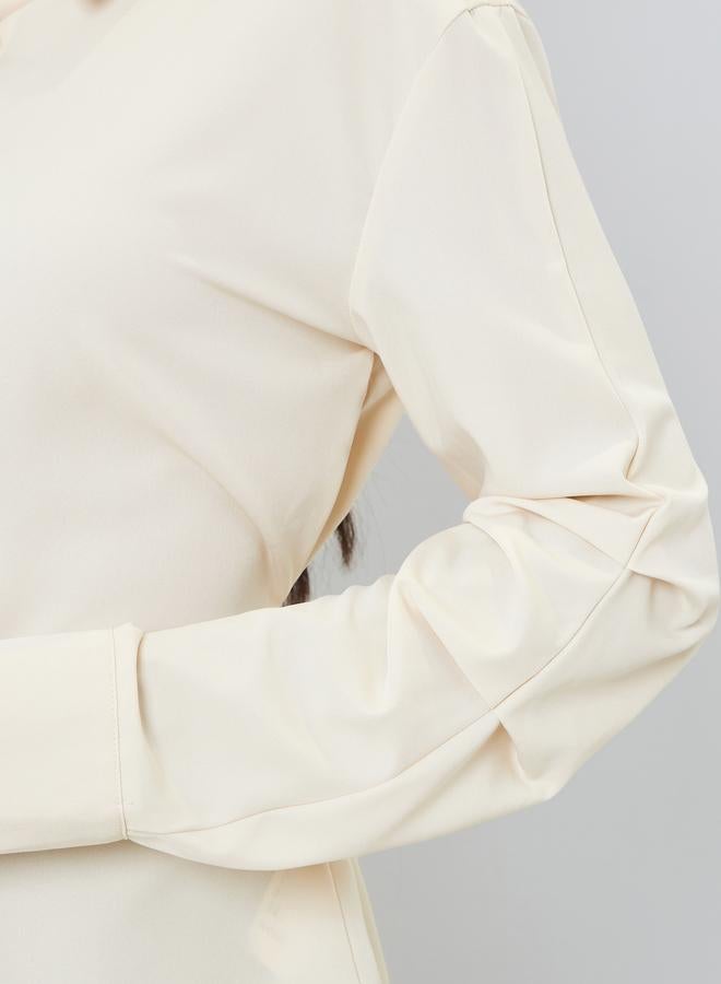 Styli Beige Solid Long Sleeves Oversized Shirt - Image 3