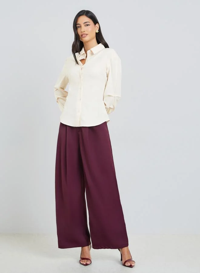 Styli Beige Solid Long Sleeves Oversized Shirt