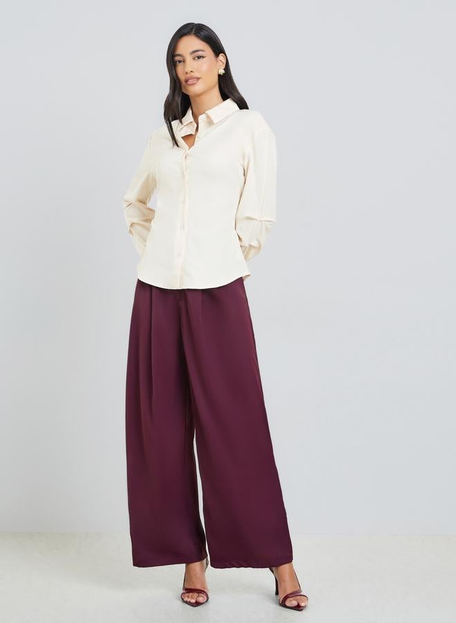 Styli Beige Solid Long Sleeves Oversized Shirt - Image 2