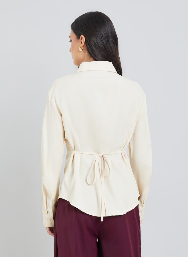 Styli Beige Solid Long Sleeves Oversized Shirt - Image 4
