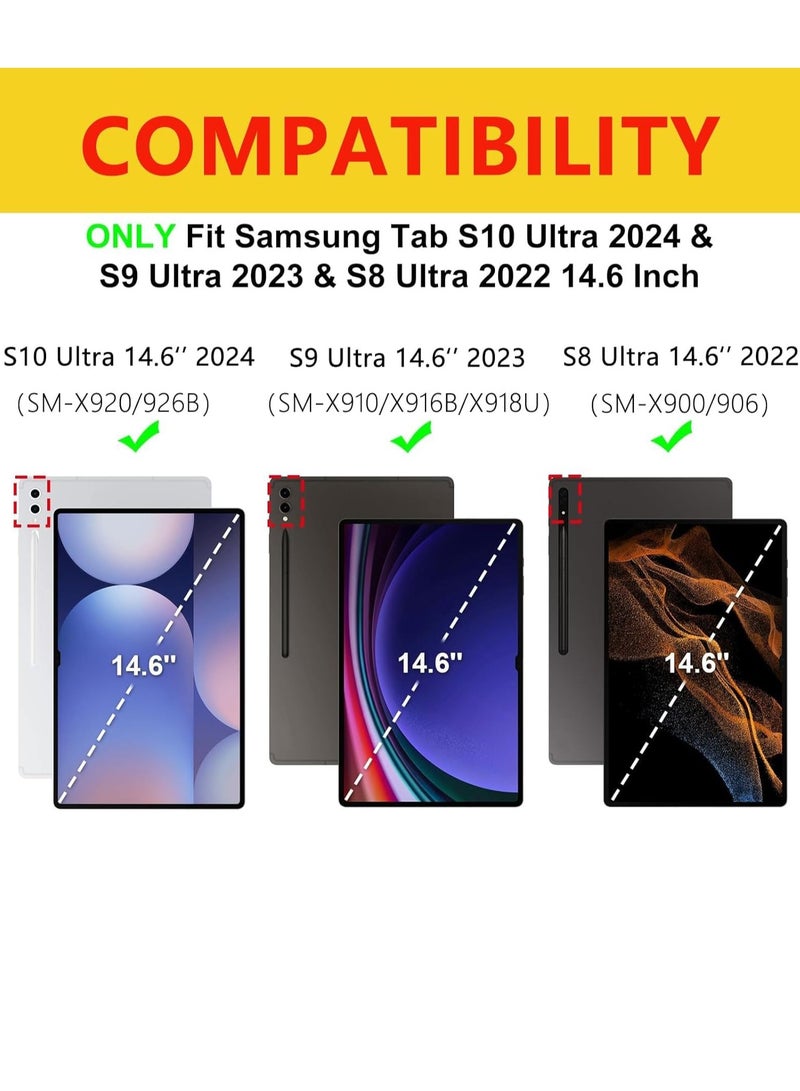 ELTRAZONE 2022 Samsung Galaxy Tab S9 Ultra & S8 Ultra 14.6-inch Keyboard Protective Case – Slim Smart Cover with Multi-Use Bluetooth Keyboard & S Pen Holder for Galaxy Tab S9 Ultra (Black) - Image 2