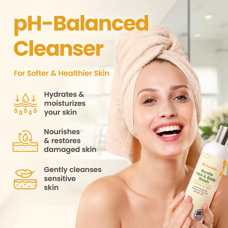 Honeyskin Face and Body Wash Moisturizer for Acne and Sensitive Skin Body Wash with Manuka Honey - Hydrating Facial Cleanser for Dry and Sensitive Skin and Anti-Aging Skincare for Men and Women (4oz) - Image 5