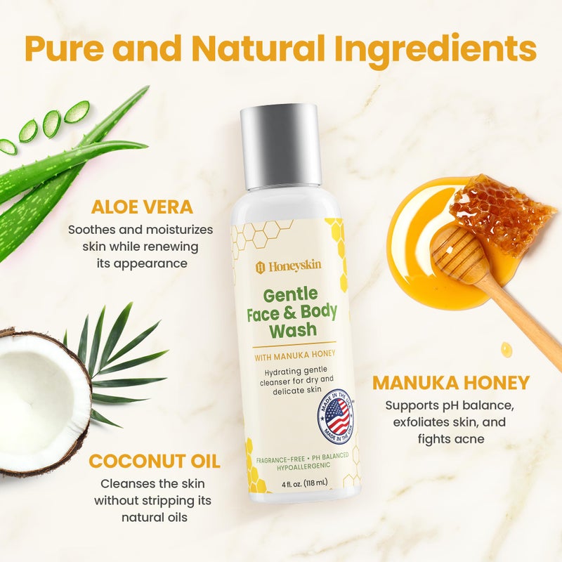 Honeyskin Face and Body Wash Moisturizer for Acne and Sensitive Skin Body Wash with Manuka Honey - Hydrating Facial Cleanser for Dry and Sensitive Skin and Anti-Aging Skincare for Men and Women (4oz) - Image 3