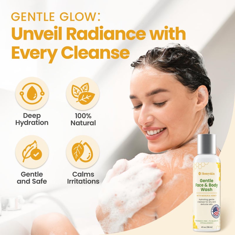 Honeyskin Face and Body Wash Moisturizer for Acne and Sensitive Skin Body Wash with Manuka Honey - Hydrating Facial Cleanser for Dry and Sensitive Skin and Anti-Aging Skincare for Men and Women (4oz) - Image 4