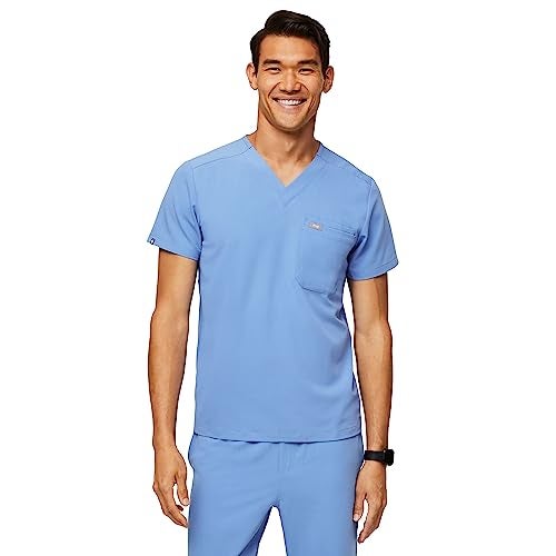FIGS Leon Three-Pocket Scrub Top for Men - Ceil Blue, L - Image 1