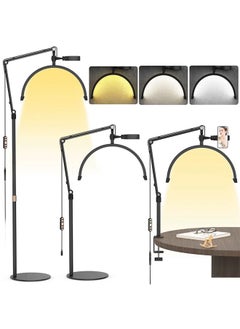 Sumkyle 2 in 1 3 Color Adjustable LED Floor Desk Lamp, with Phone Holder and Desk Clip, Lash Light for Eyelash Extensions, Half Moon Light for Facialist, Nail Tech, Tattoo Lighting, Beauty Black  - Image 1