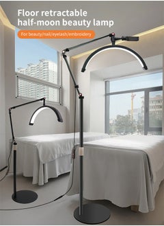 Sumkyle 2 in 1 3 Color Adjustable LED Floor Desk Lamp, with Phone Holder and Desk Clip, Lash Light for Eyelash Extensions, Half Moon Light for Facialist, Nail Tech, Tattoo Lighting, Beauty Black  - Image 2