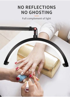 Sumkyle 2 in 1 3 Color Adjustable LED Floor Desk Lamp, with Phone Holder and Desk Clip, Lash Light for Eyelash Extensions, Half Moon Light for Facialist, Nail Tech, Tattoo Lighting, Beauty Black  - Image 4