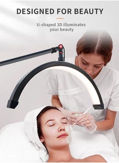 Sumkyle 2 in 1 3 Color Adjustable LED Floor Desk Lamp, with Phone Holder and Desk Clip, Lash Light for Eyelash Extensions, Half Moon Light for Facialist, Nail Tech, Tattoo Lighting, Beauty Black  - Image 5