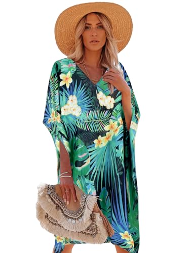 Moss Rose Caftan for Women Beach Cover up Swimsuit Kimono Cardigan with Bohemian Floral Print - Image 1
