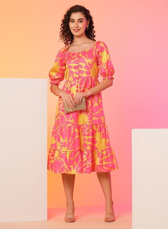 globus All-Over Floral Print Puff Sleeve Midi Dress - Image 1