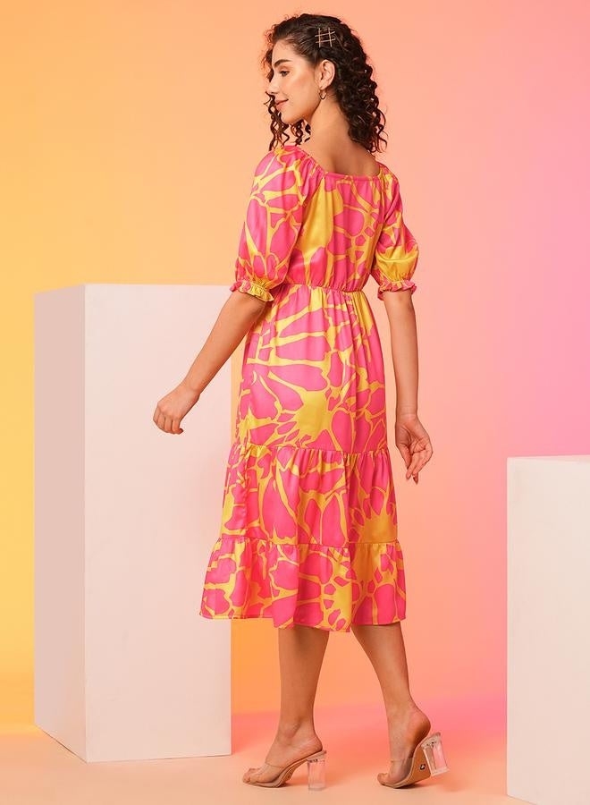 globus All-Over Floral Print Puff Sleeve Midi Dress - Image 3