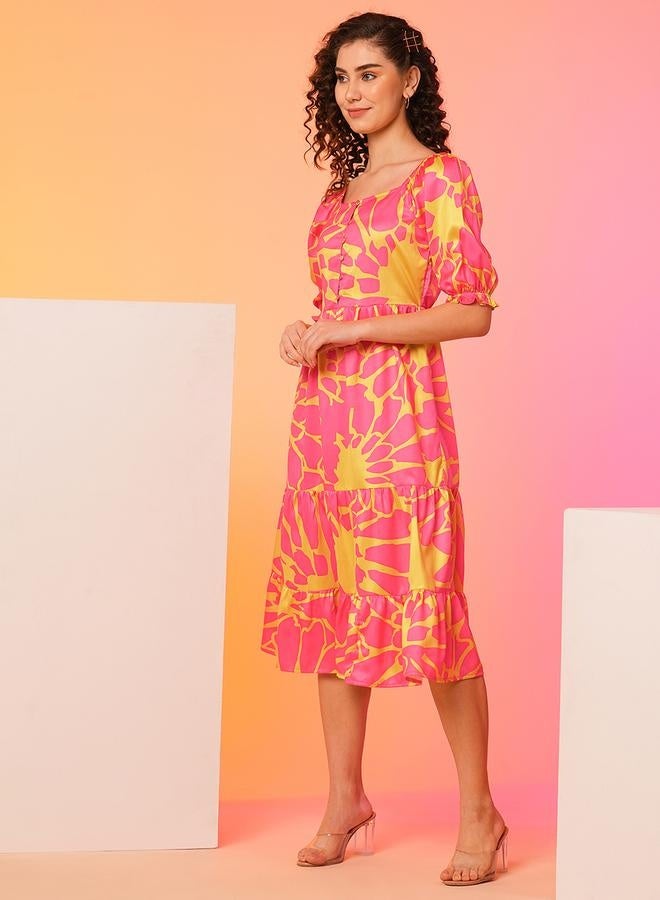 globus All-Over Floral Print Puff Sleeve Midi Dress - Image 2