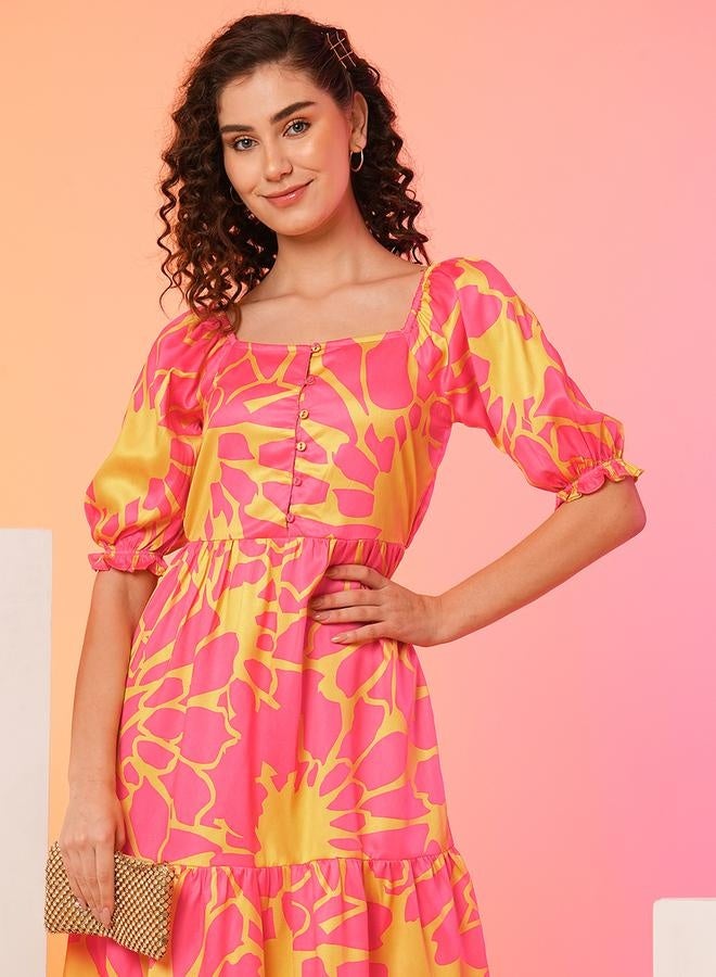 globus All-Over Floral Print Puff Sleeve Midi Dress - Image 5