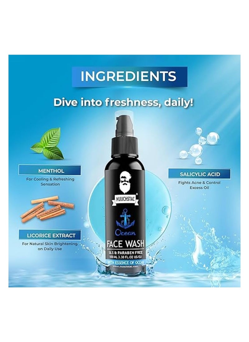 MUUCHSTAC Muuchstac Ocean Face Wash for Men | Fight Acne & Pimples, Brighten Skin, Clears Dirt, Oil Control, Refreshing Feel - Multi-Action Formula (2x100 ml)  - Image 5