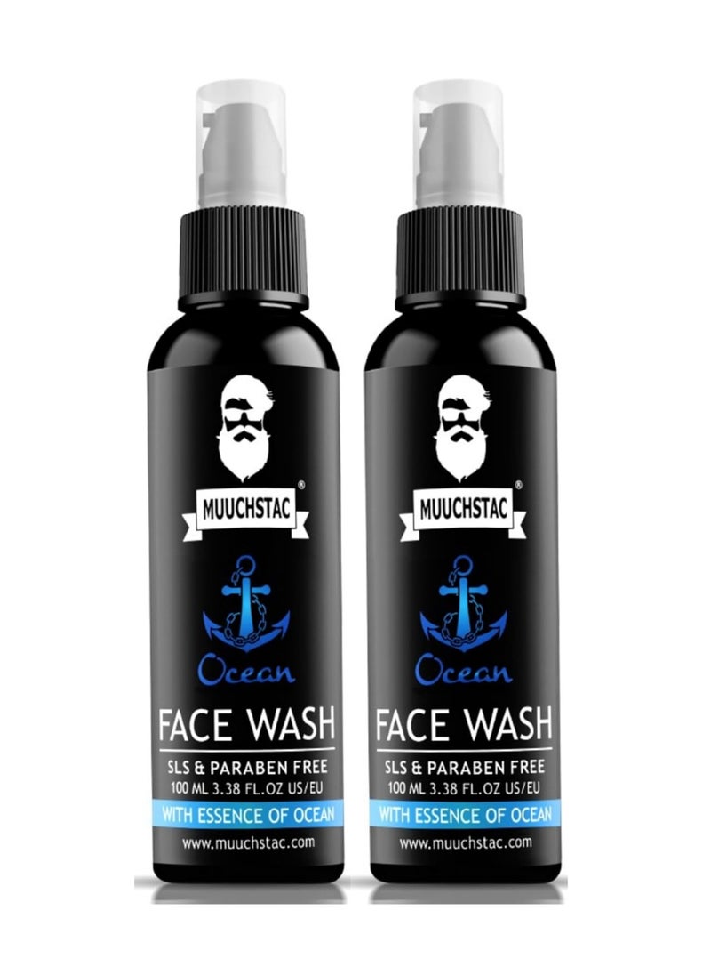 MUUCHSTAC Muuchstac Ocean Face Wash for Men | Fight Acne & Pimples, Brighten Skin, Clears Dirt, Oil Control, Refreshing Feel - Multi-Action Formula (2x100 ml)  - Image 1