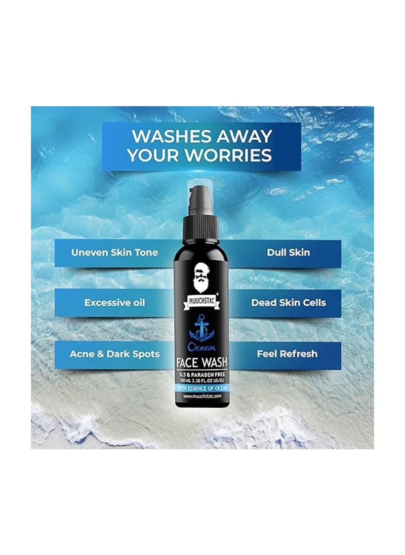 MUUCHSTAC Muuchstac Ocean Face Wash for Men | Fight Acne & Pimples, Brighten Skin, Clears Dirt, Oil Control, Refreshing Feel - Multi-Action Formula (2x100 ml)  - Image 4