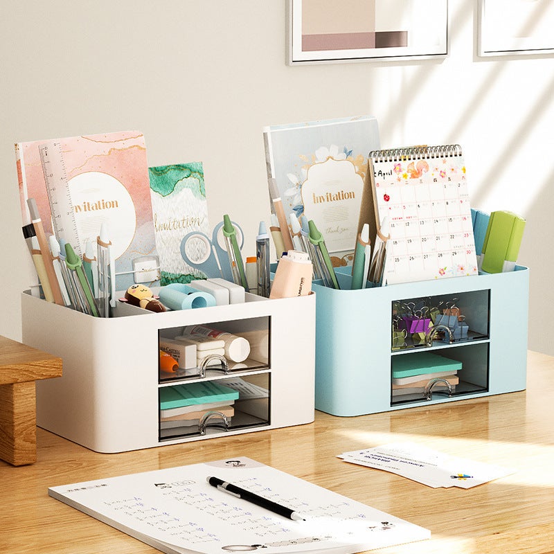 Stationery Storage Box: 7/2-compartment, Snow Mountain White, Large Capacity - Cute Aesthetic, Multi-functional, Durable Plastic - for Little Girls, Primary School Students, Desk, Classroom - Image 5