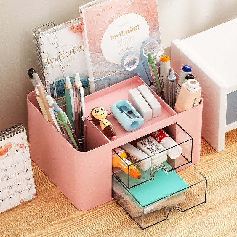 Stationery Storage Box: 7/2-compartment, Snow Mountain White, Large Capacity - Cute Aesthetic, Multi-functional, Durable Plastic - for Little Girls, Primary School Students, Desk, Classroom - Image 3